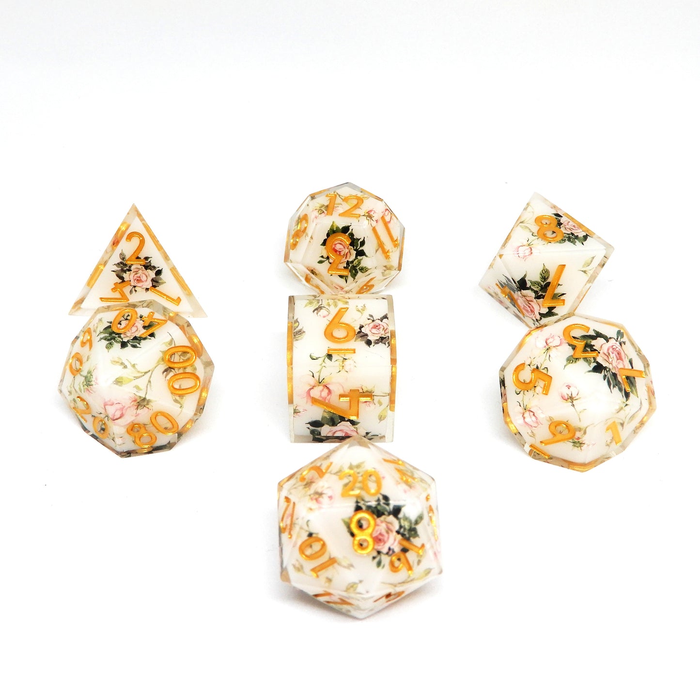Gilded Pink Rose Dice Set