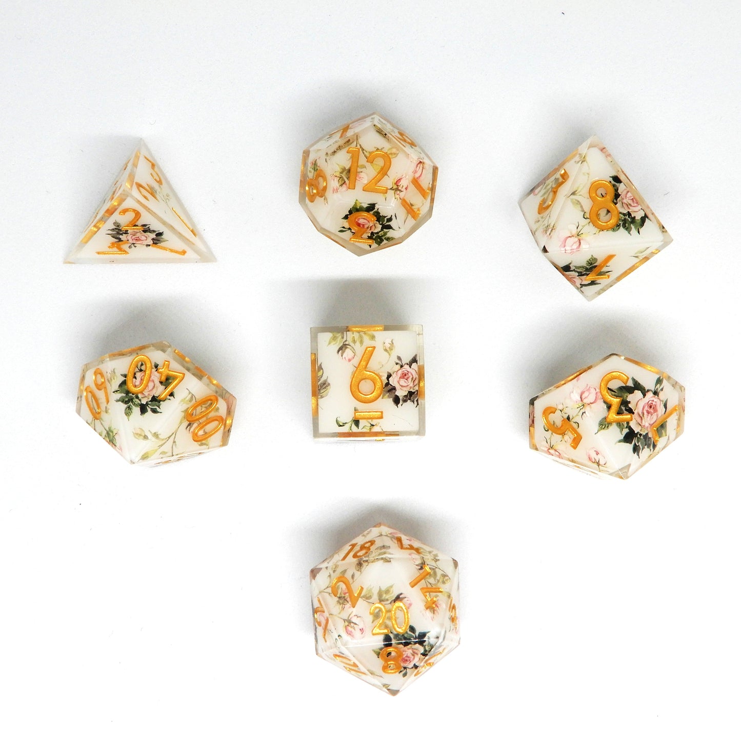 Gilded Pink Rose Dice Set