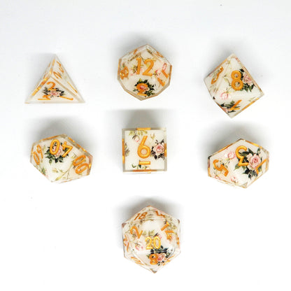 Gilded Pink Rose Dice Set